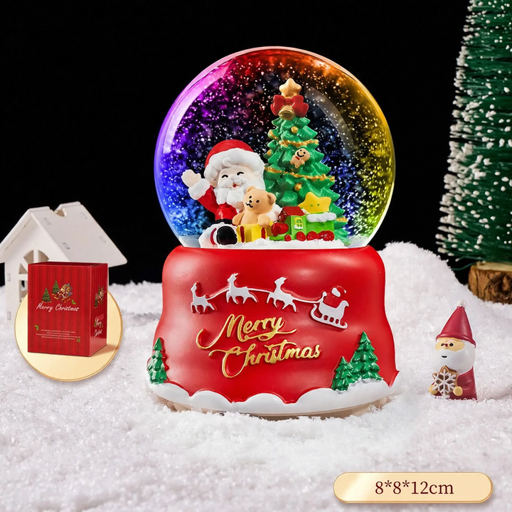 Christmas snow globe with music box and carriage design