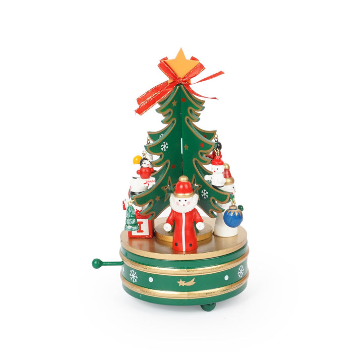 Christmas wooden music box with winding mechanism