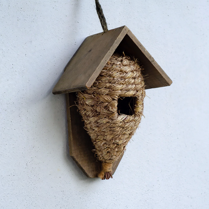 Wall-Birdhouse made of Wood and Grass
