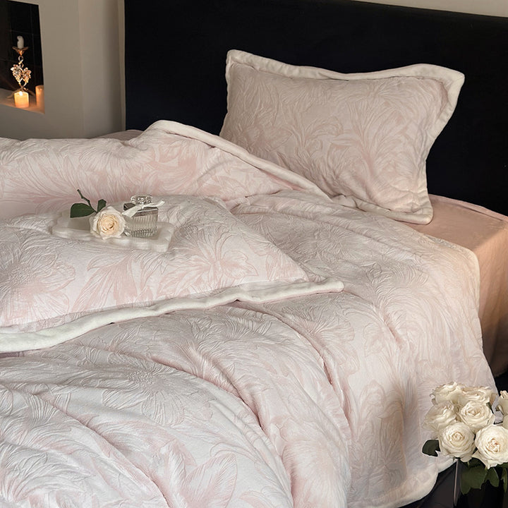 Milk fiber fleece bedding set, winter warm, floral
