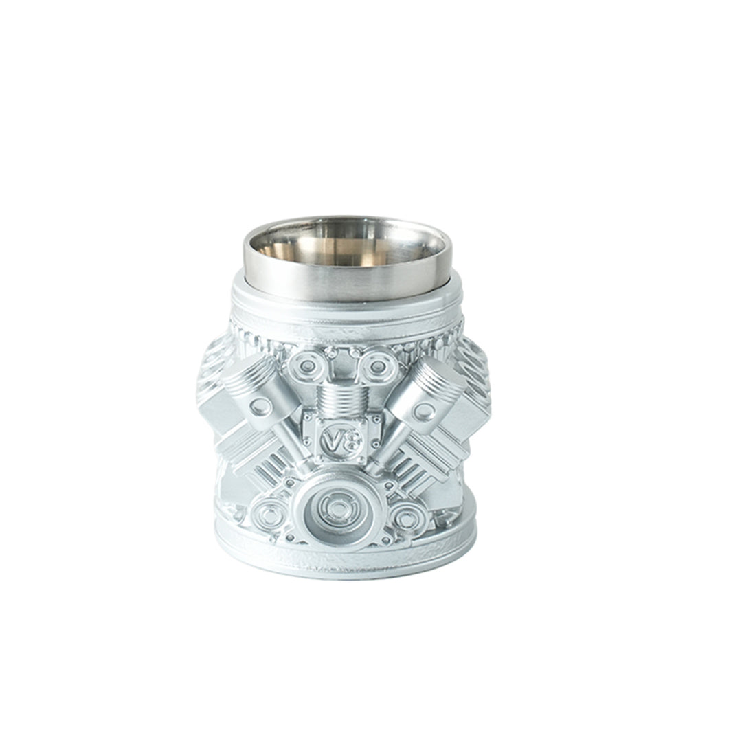 Stainless steel cup with engine design