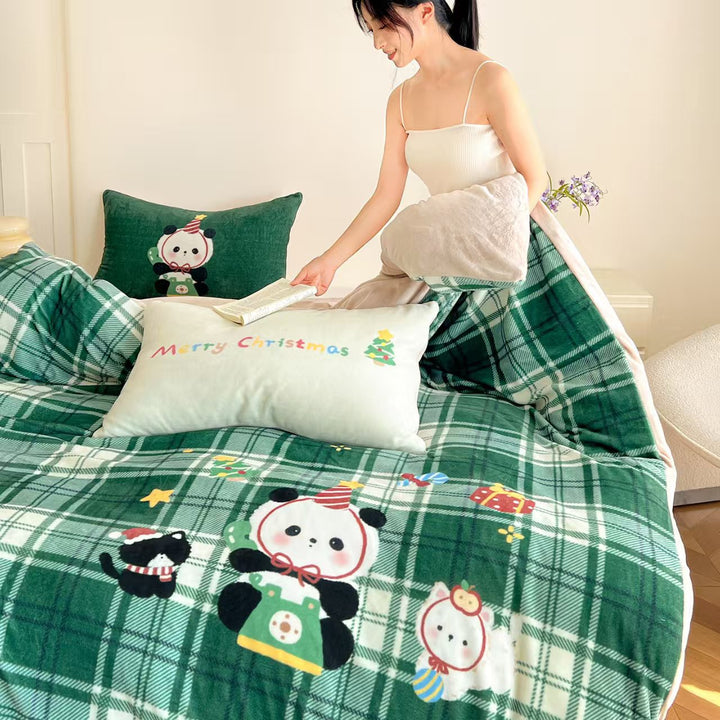 Milk fleece bedding set, cartoon design, warm