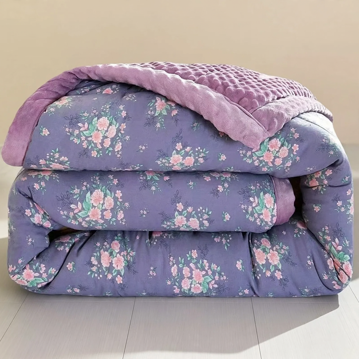 Double-sided cotton duvet with printed pattern