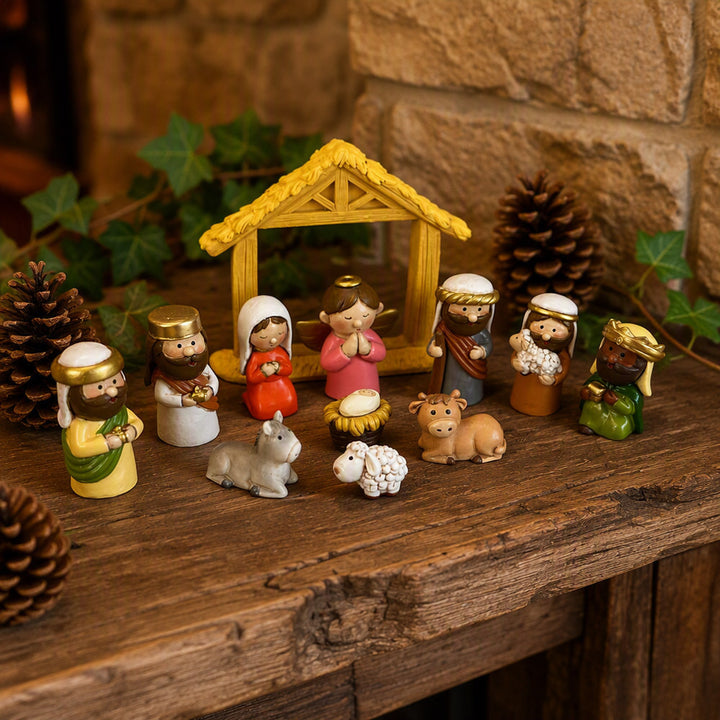 Christmas Nativity Figures Set, Cartoon Style