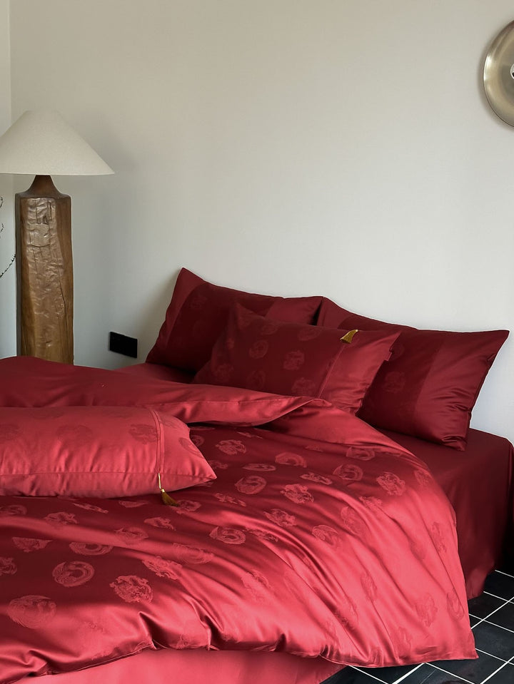 Luxurious cotton bed linen set, 6-piece, with embroidery