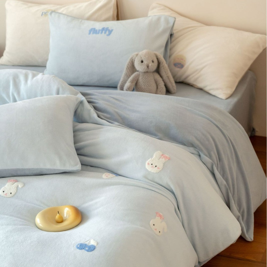 Milk fiber bedding set with cartoon motif, 4-piece