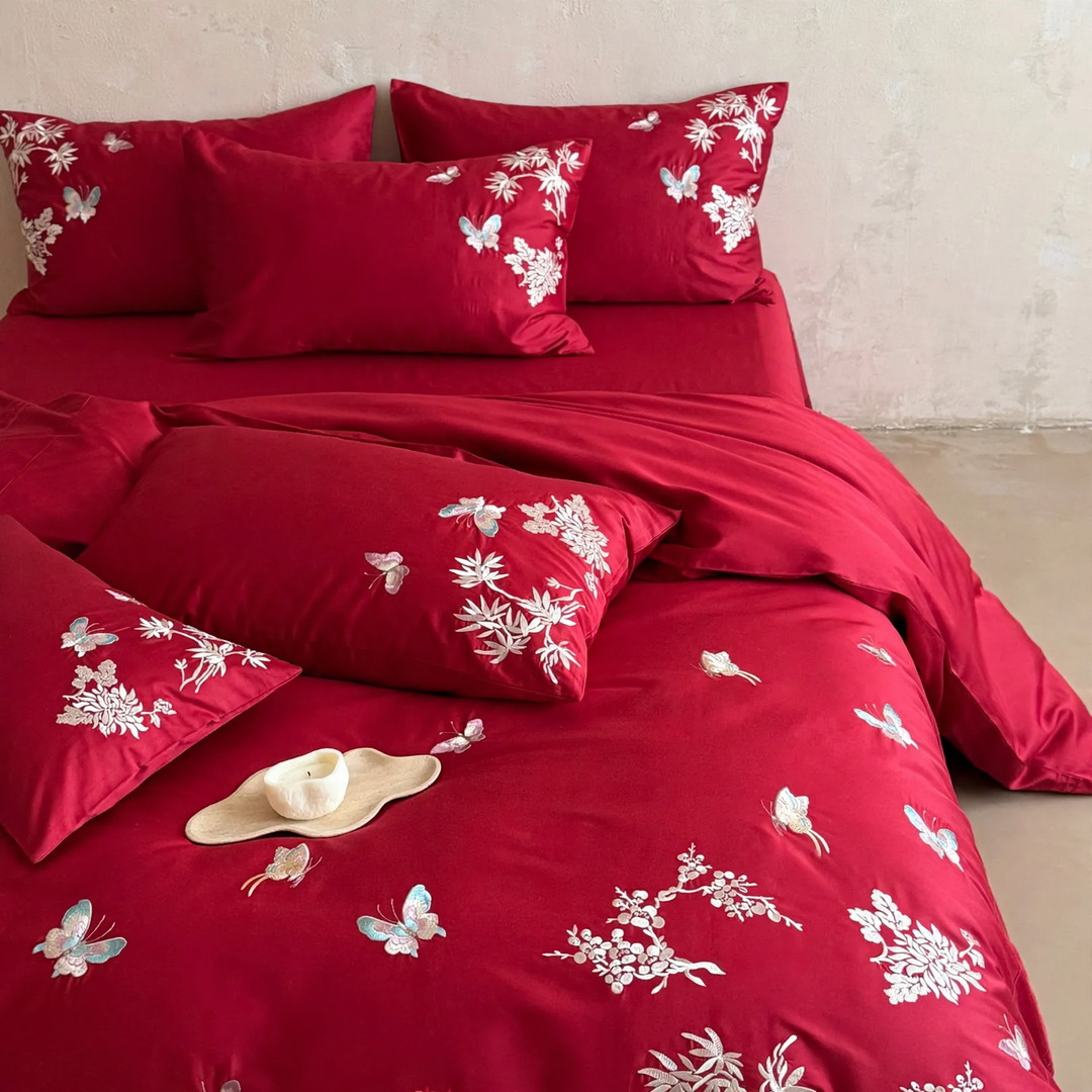 Luxury cotton bedding set, embroidered, festive