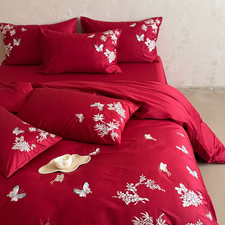 Luxury cotton bedding set, embroidered, festive