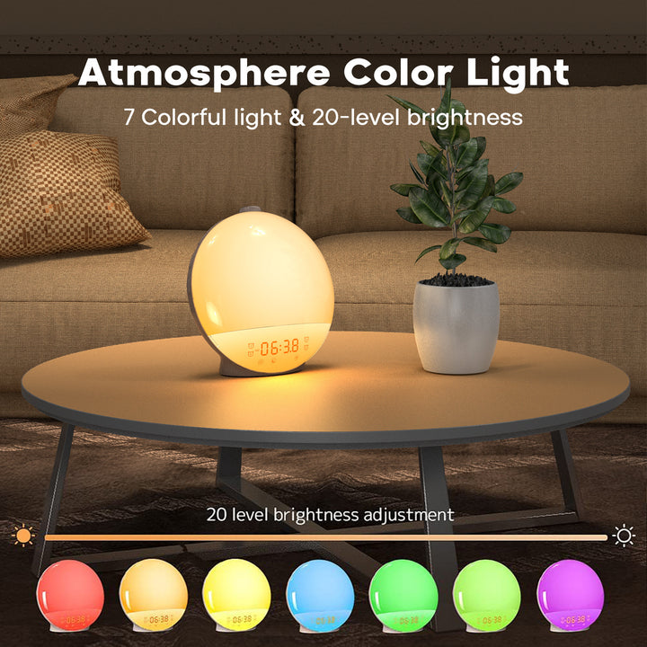 LED alarm clock with sunrise simulation and RGB night light