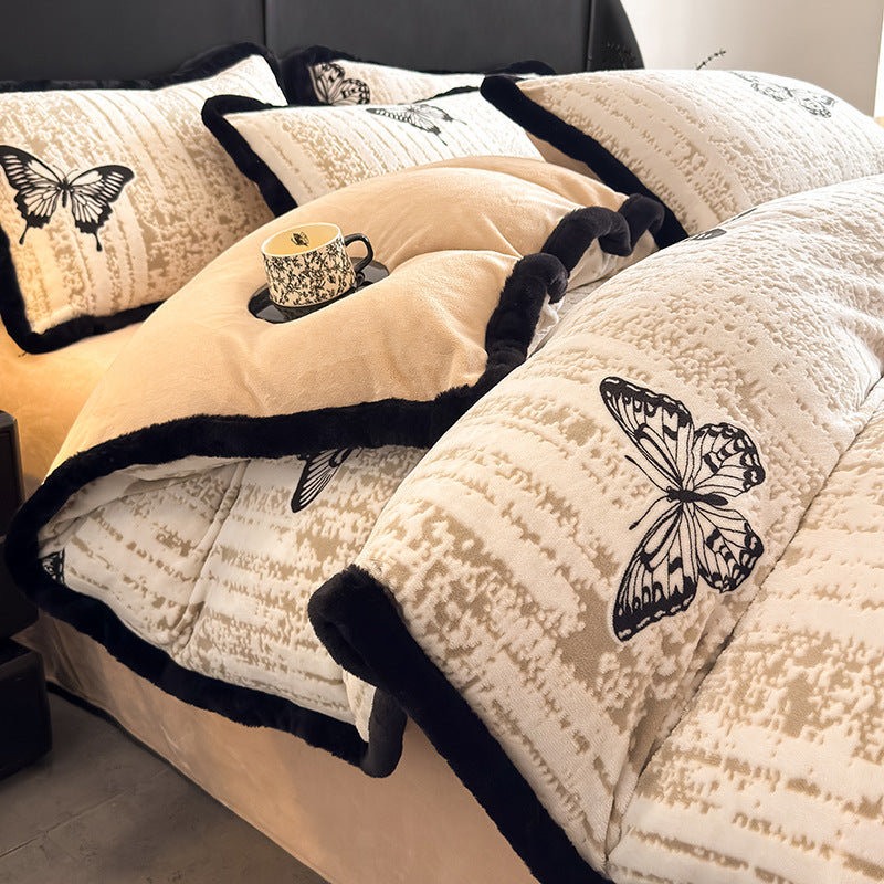 Luxurious milk fiber fleece bedding set, geometric/floral