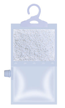 Hanging dehumidifying bag for wardrobes