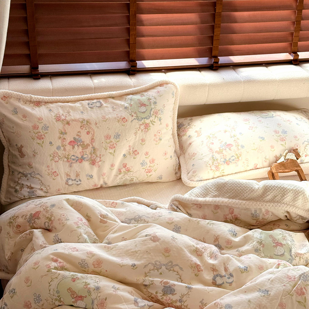 Winter bedding set, milk fiber fleece and cotton gauze