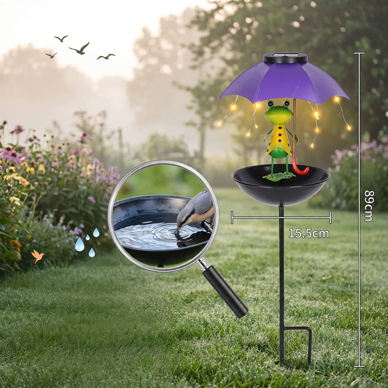 Solar Birdbath made of iron for ground mounting