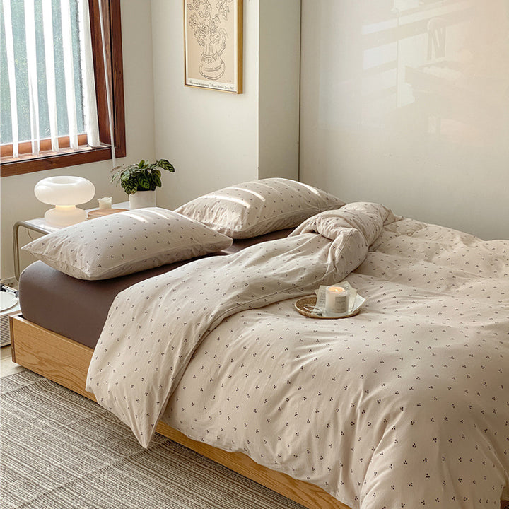 Cotton jersey bedding set, 4-piece, with plant motif