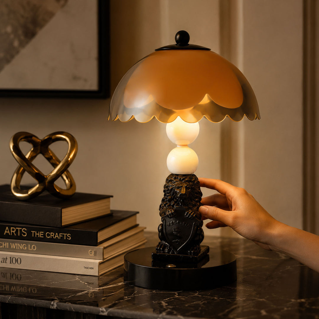 Lion table lamp, ABS, black, touch control