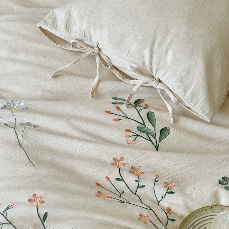 Linen-Cotton-Bedding-Set, embroidered, 4-piece