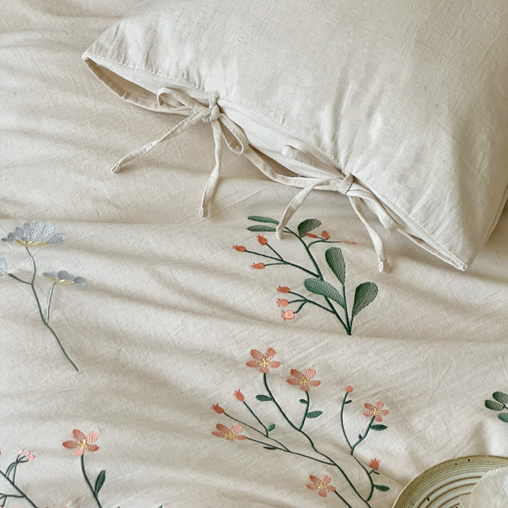 Linen-Cotton-Bedding-Set, embroidered, 4-piece