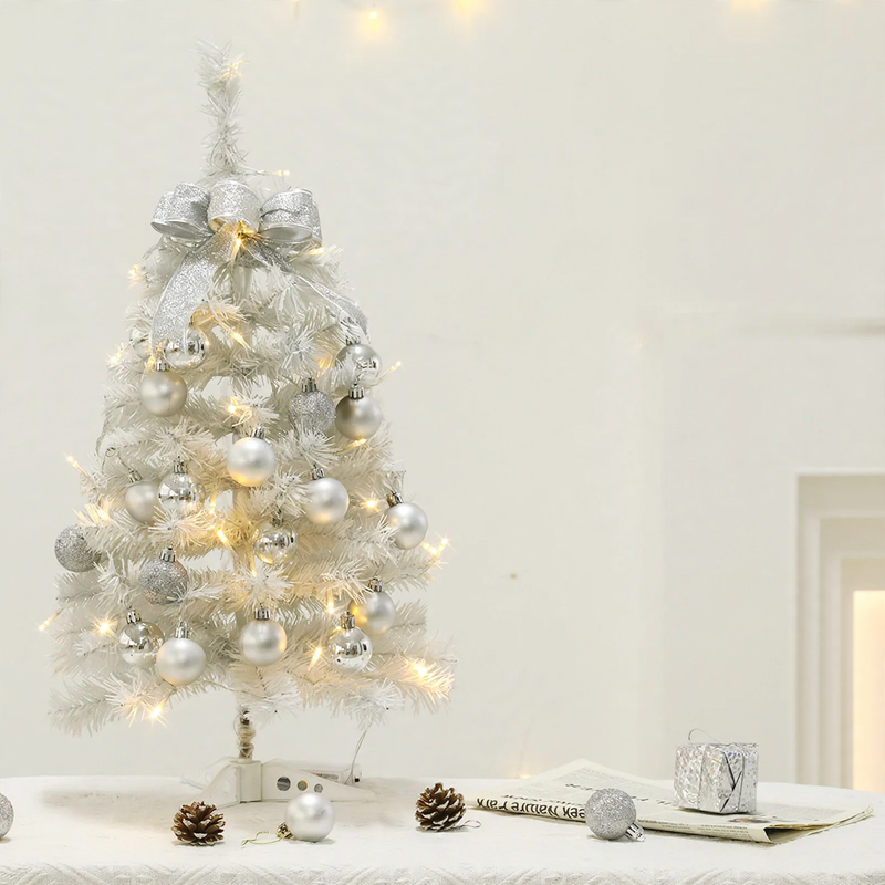 White mini Christmas tree with ornaments, 45 cm or 60 cm