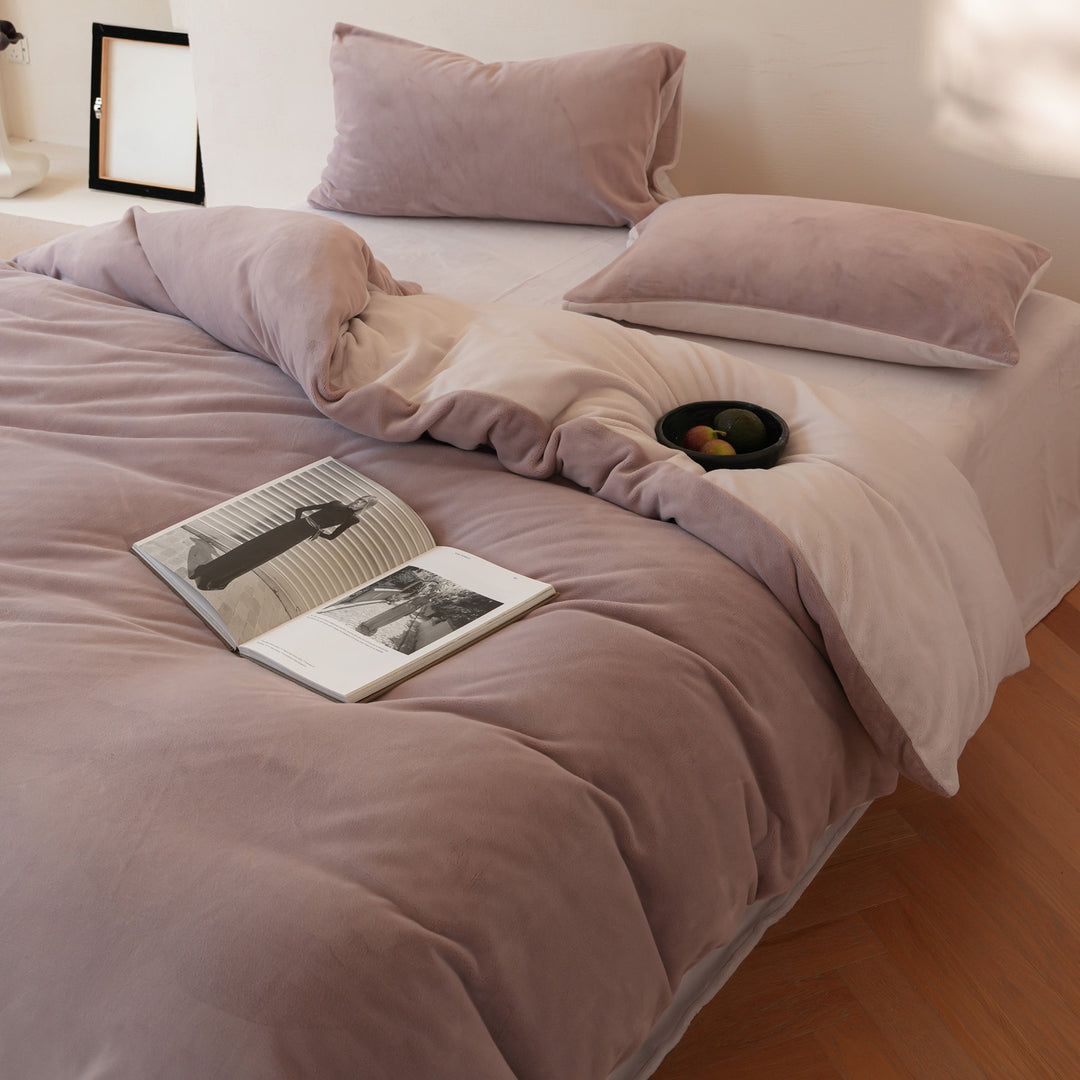 Milk fiber bedding set, 4-piece, winter, solid color