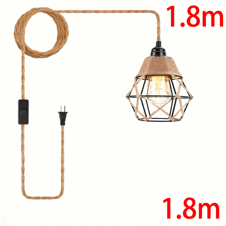 Industrial pendant light with hemp rope
