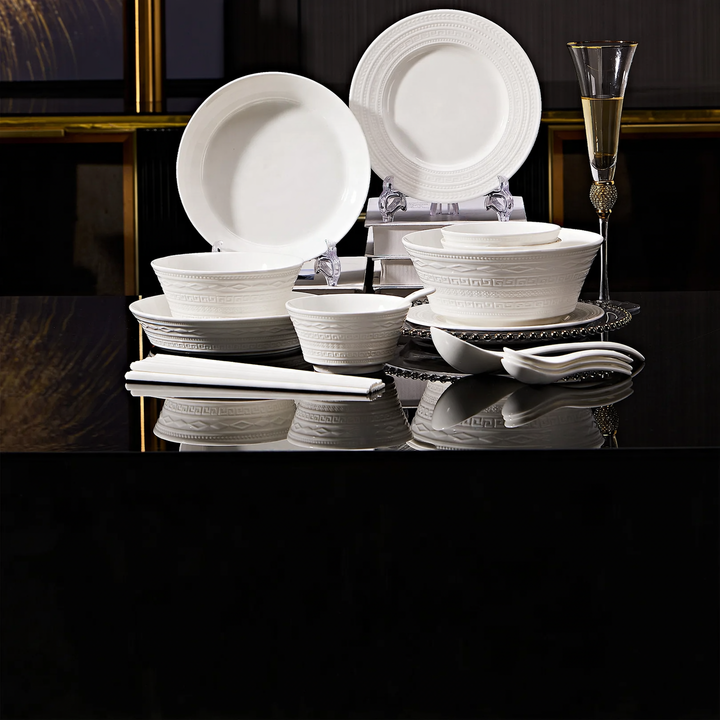 Porcelain Dinnerware Set with Gold Rim, Luxury Design