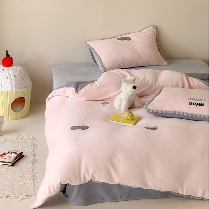 Milk fiber bedding set with cartoon motif, 4-piece