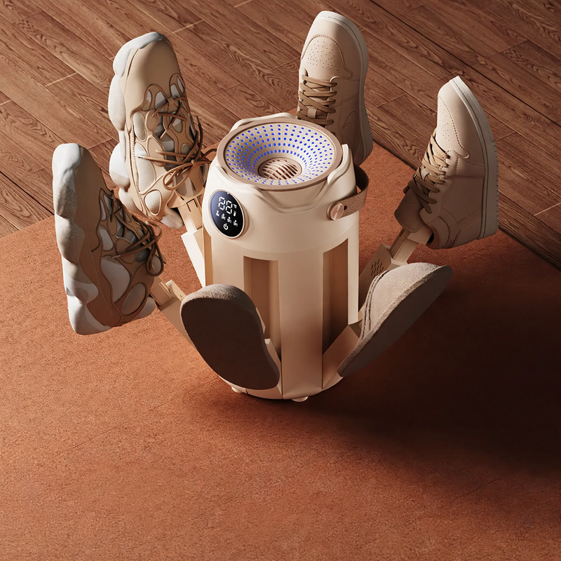 Portable, foldable shoe dryer with timer