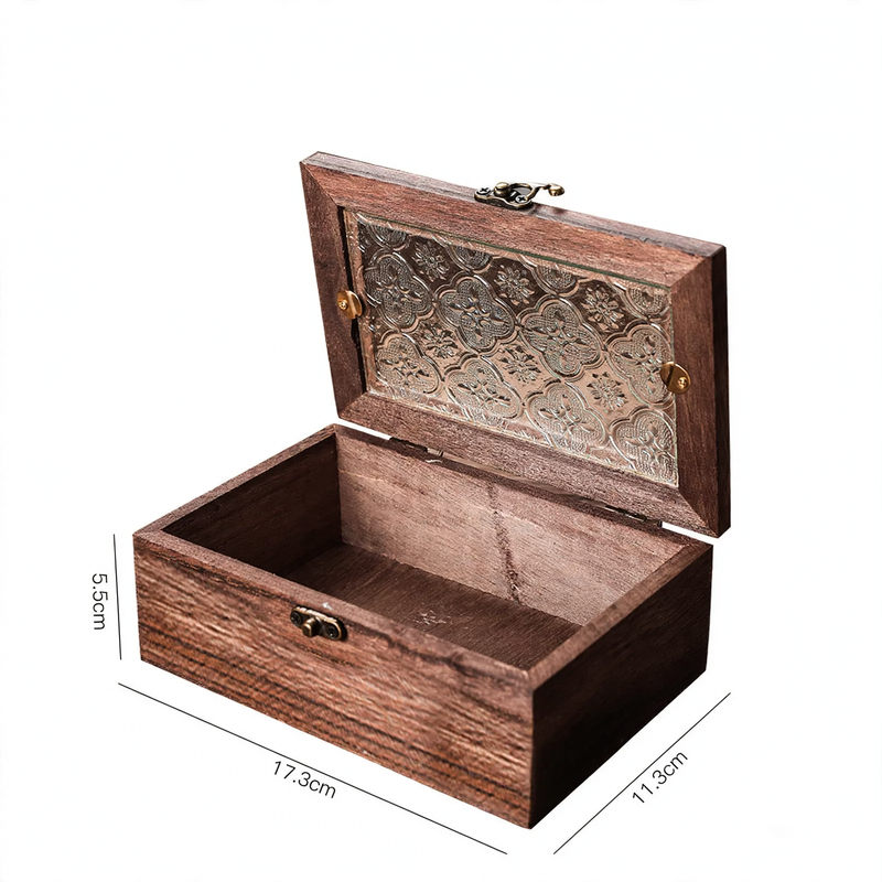 Wood glass tray with hawthorn pattern, European