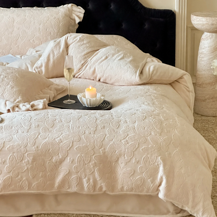 Milk fiber fleece bedding set, floral, 4-piece