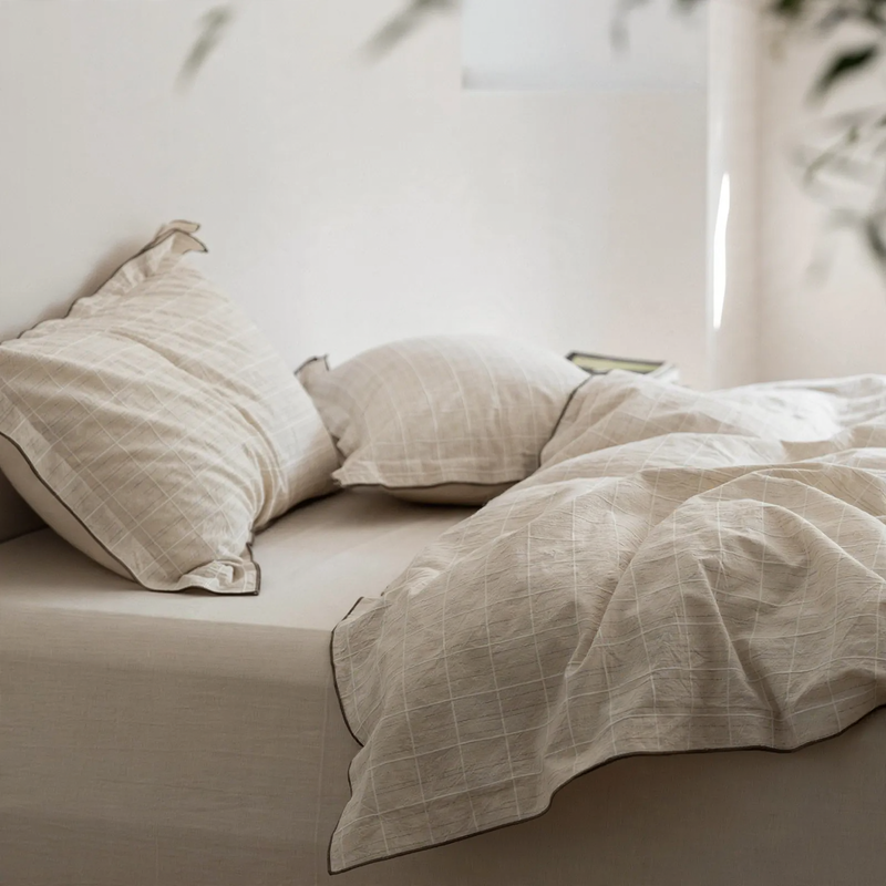Cotton-linen bedding set, 4-piece, woven pattern