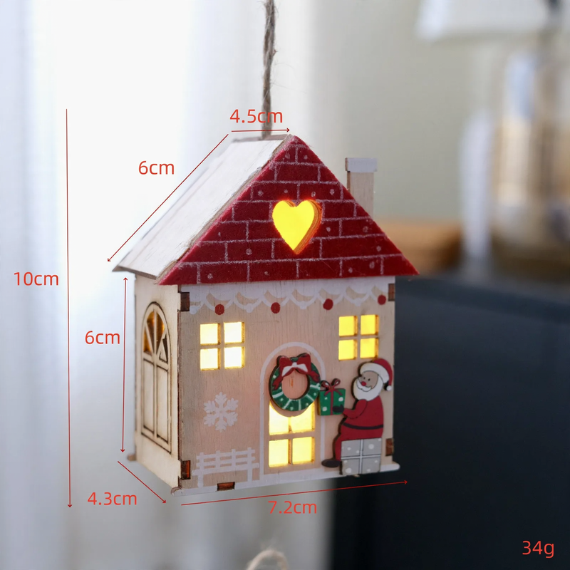 Illuminated wooden house, Christmas decoration for hanging or placing