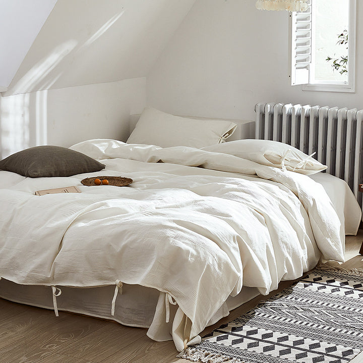 Cotton bedding set, solid color, with jacquard weave