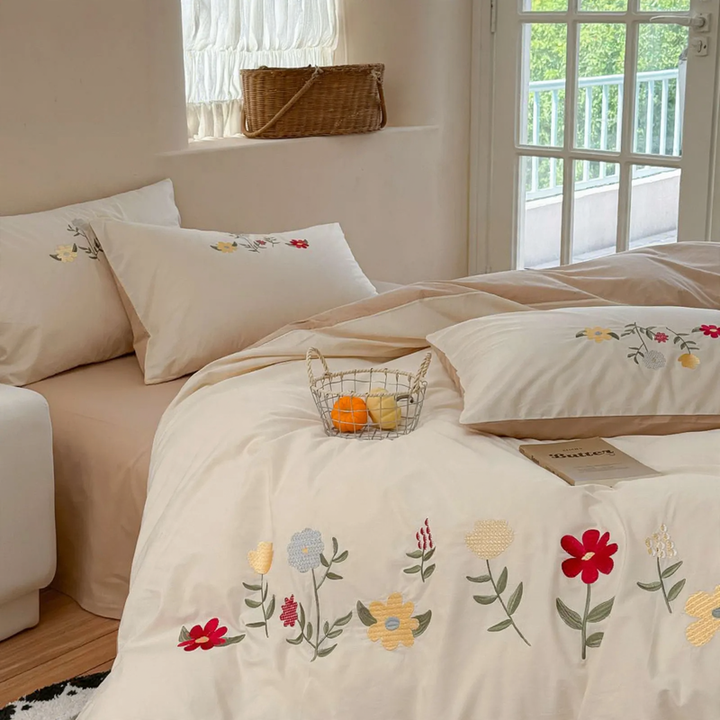 Cotton bedding set, embroidered, washable cotton