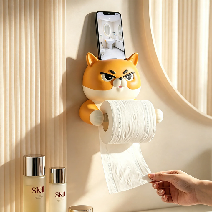Wall-mounted toilet paper holder, Shiba Inu design