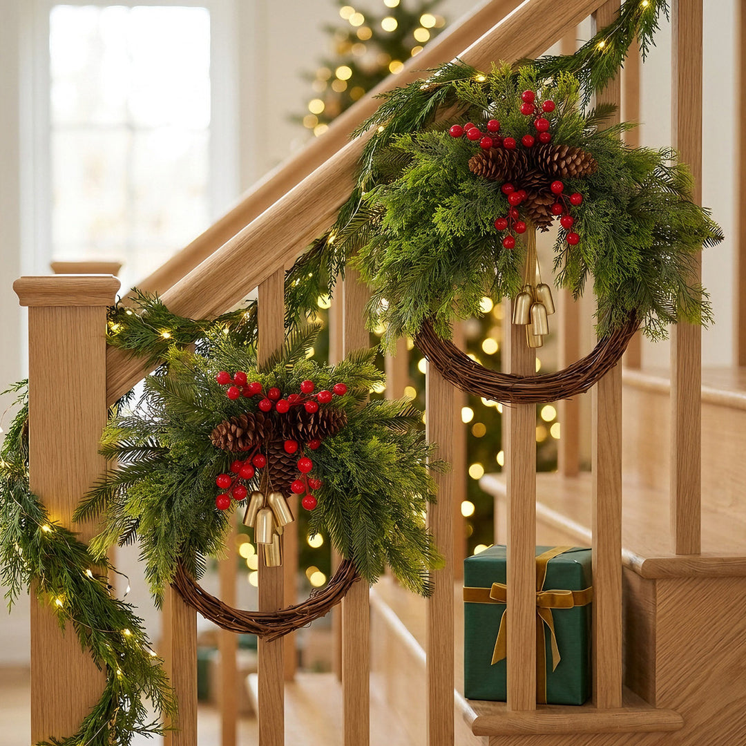 Christmas wreath with bells in country house style