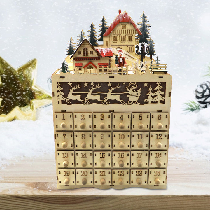 Christmas Advent Calendar made of wood with village scene