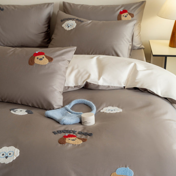 Kids bedding set, cotton, cartoon embroidery
