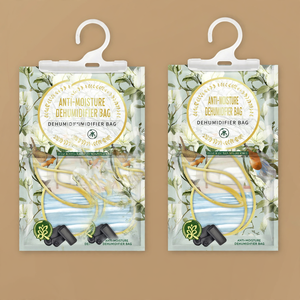 Hanging dehumidifying bag for wardrobes