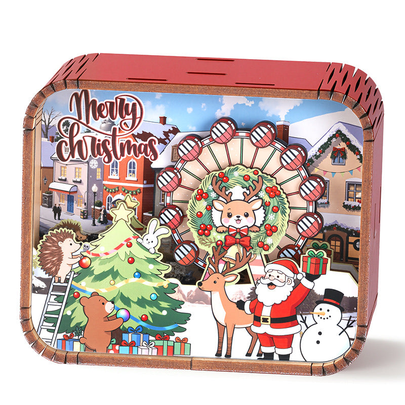 Decorative wooden music box with Christmas motif