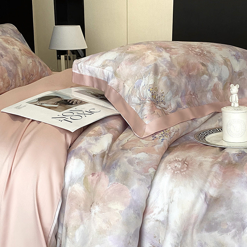 Lyocell bedding set, 4-piece, floral pattern