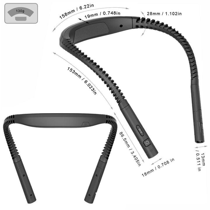 LED neck light for reading and sports, USB rechargeable