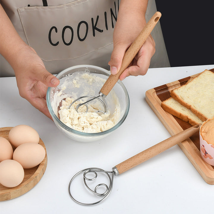 Hand-held device for kneading dough made of stainless steel