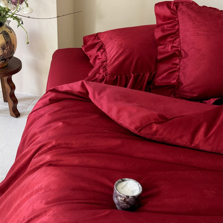 French cotton bedding set with lace, long-staple cotton
