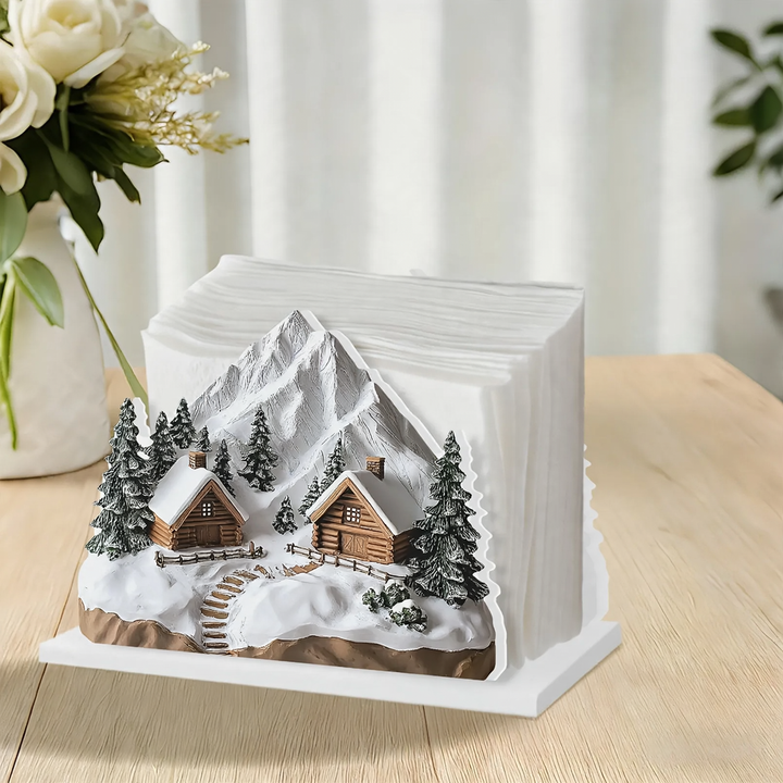 Decorative napkin holder in cabin winter design