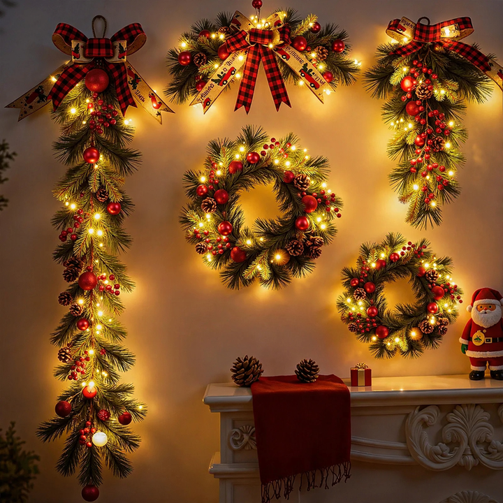 Decorative Christmas wreath with pine needles and pine branches