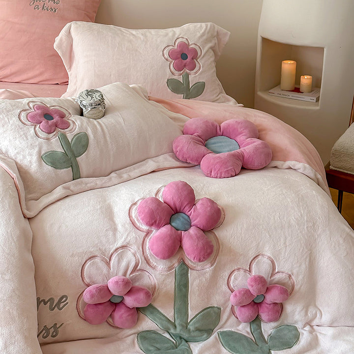 Milk fiber bedding set, 4-piece, 3D floral pattern