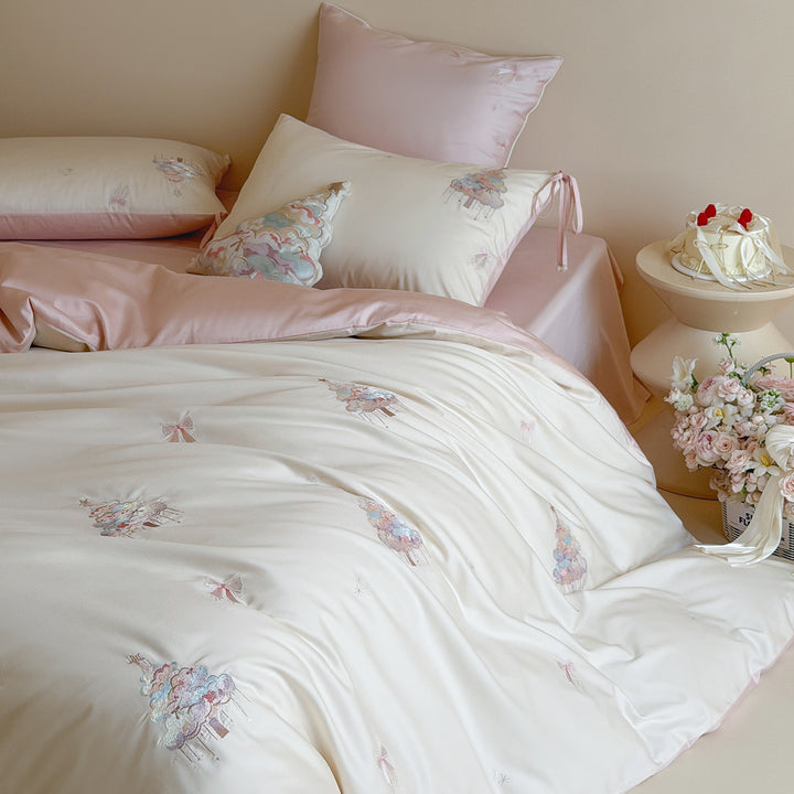 100s Long-staple cotton bedding set with embroidery and lace