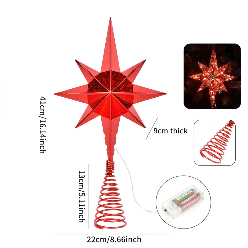 Shining Christmas tree star, eight-pointed