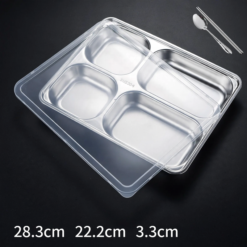 Stainless steel tray with compartments, square