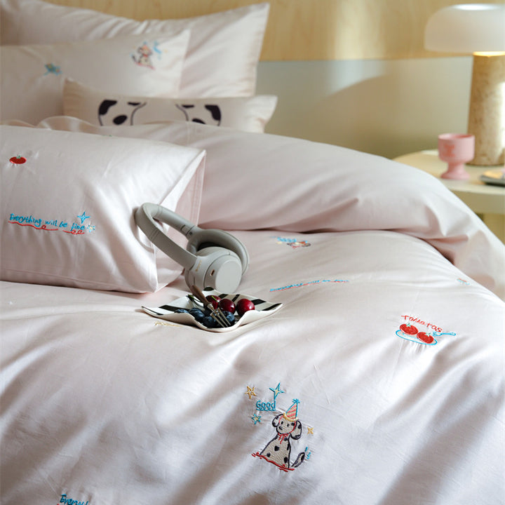 Cotton bedding set, embroidered, for children and adults
